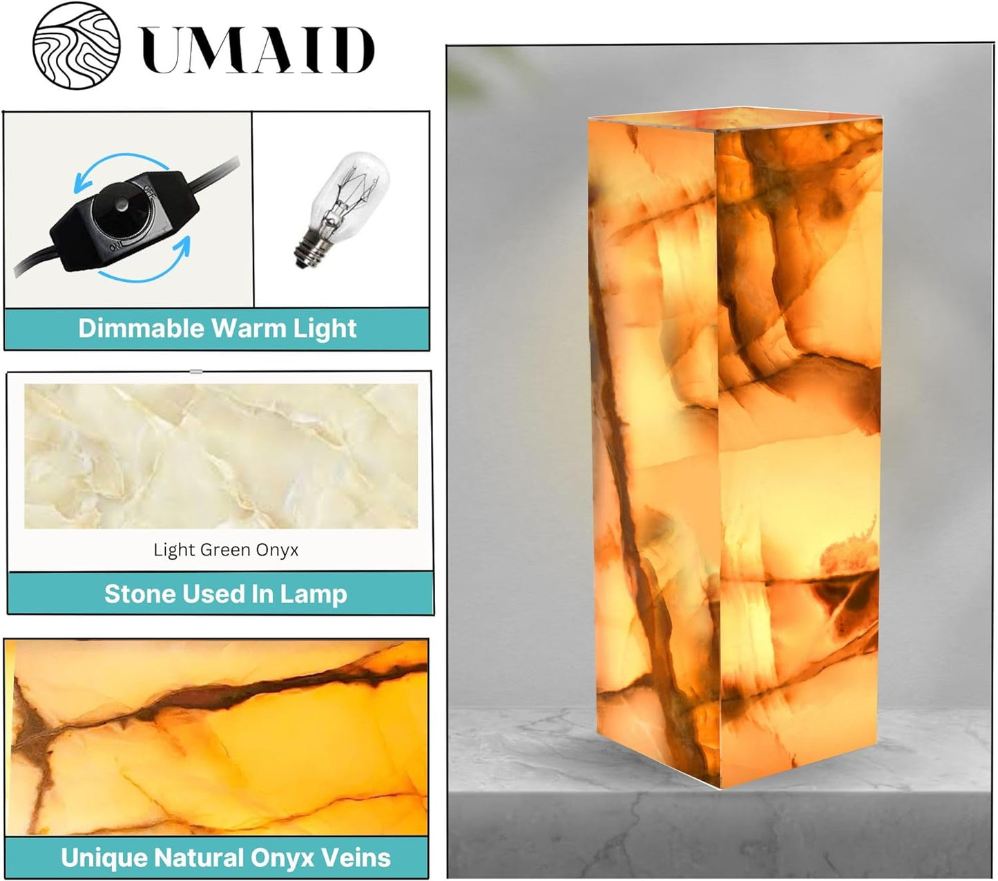 Luxury Onyx Marble Rectangle Table Lamp
