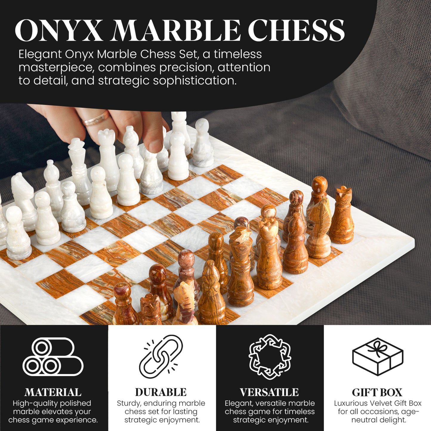 Luxury Onyx Marble Chess Set Handcrafted