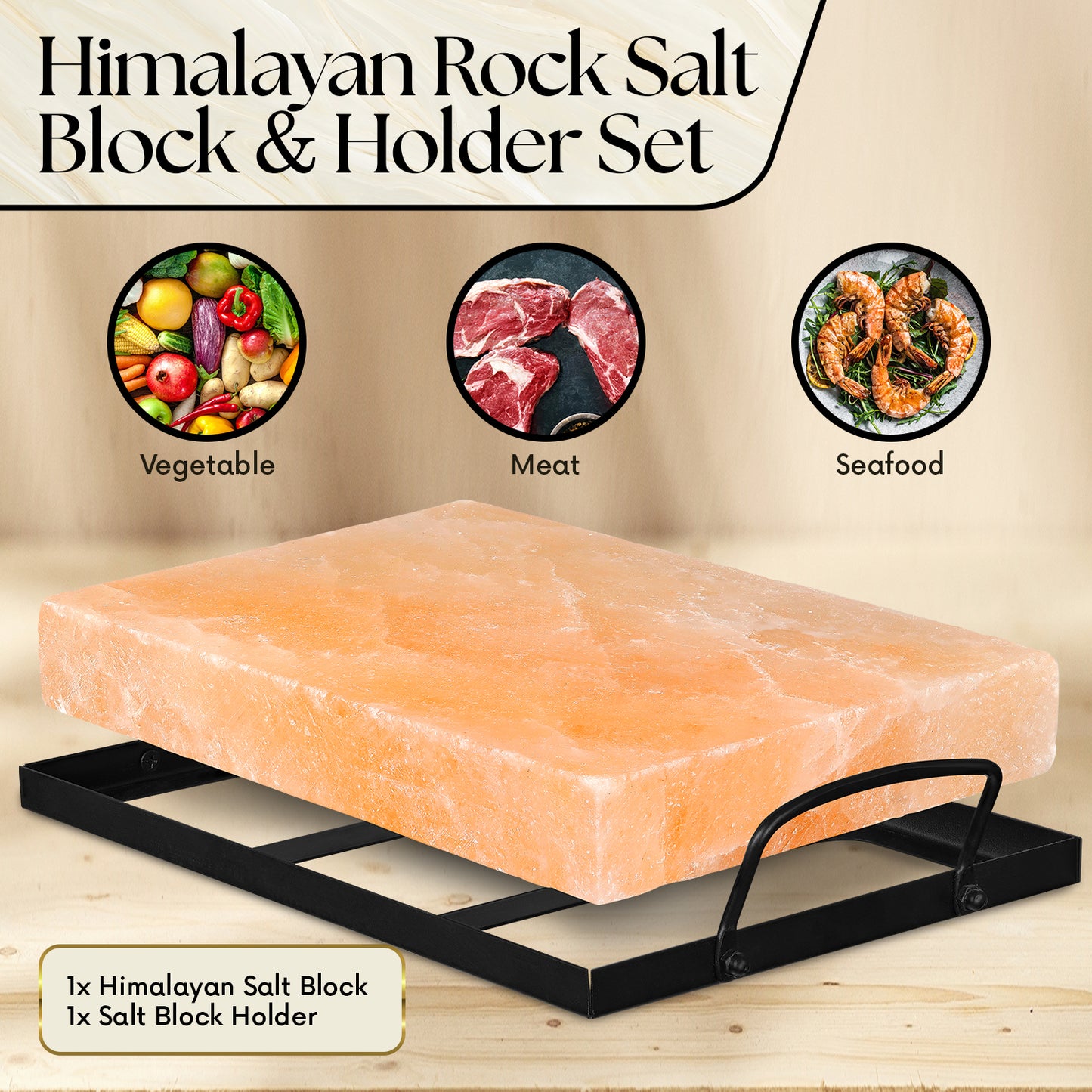Himalayan Salt Block with Black Iron Tray