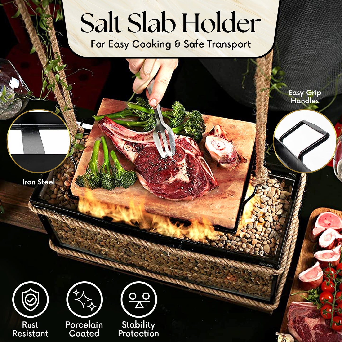 Himalayan Salt Block with Black Iron Tray