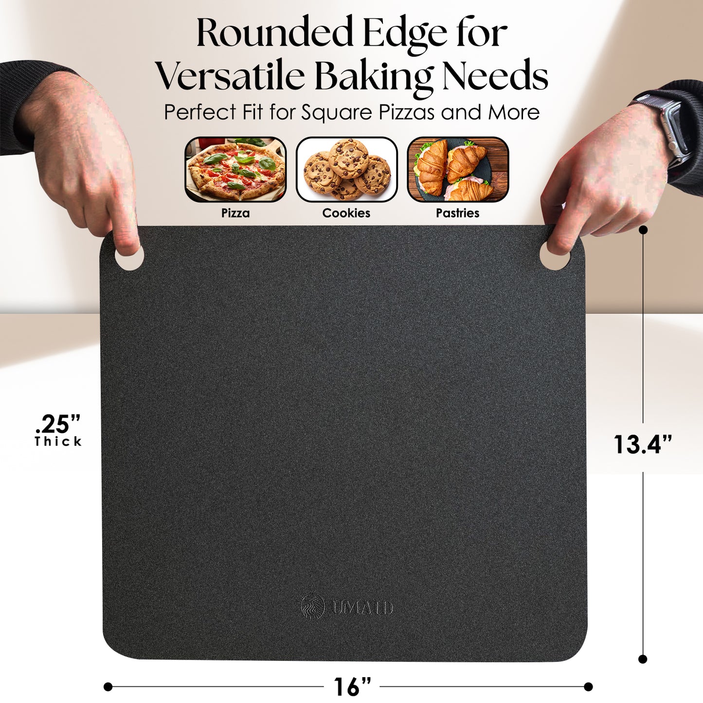 UMAID Pizza & Baking Steel for Oven & Grill – 16"x13.4", Pre-Seasoned for Crispy Crust, Includes Recipe Booklet