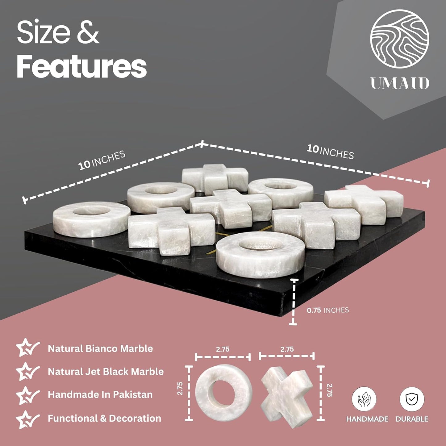 Luxury Black & White Marble Tic-Tac-Toe Game Set