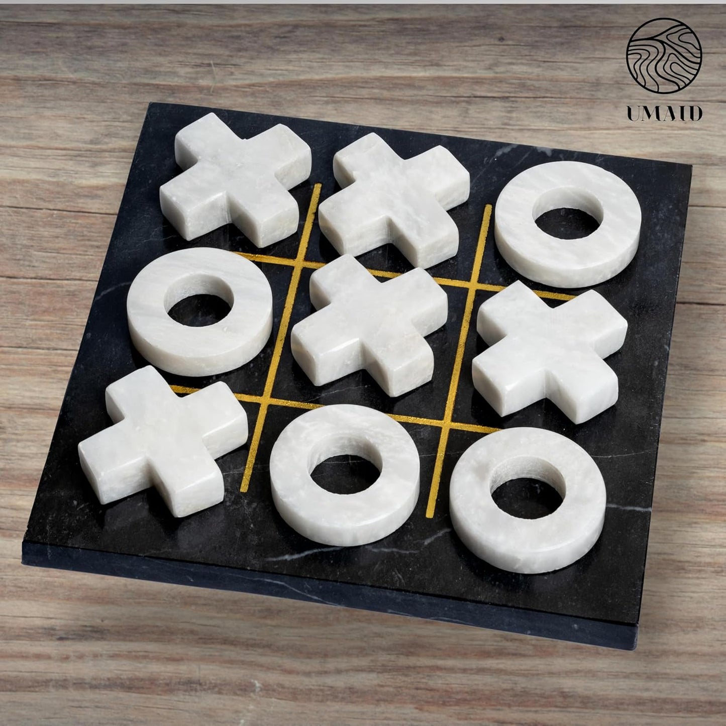 Luxury Black & White Marble Tic-Tac-Toe Game Set