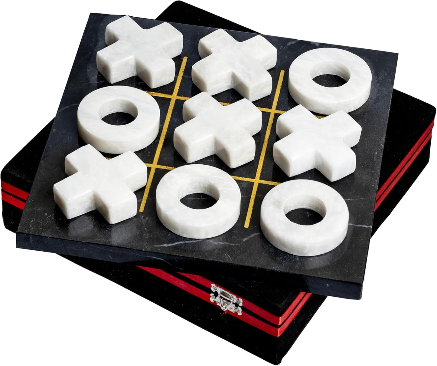 Luxury Black & White Marble Tic-Tac-Toe Game Set