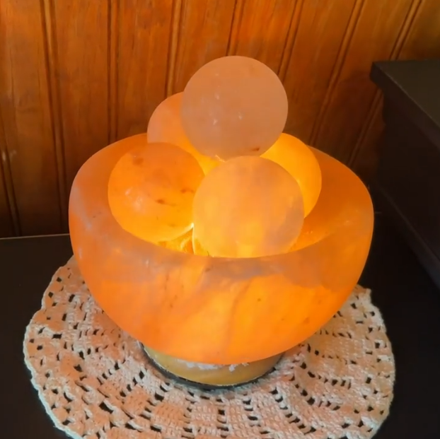 Himalayan Salt Lamp Bowl Radiating Warm Amber Glow