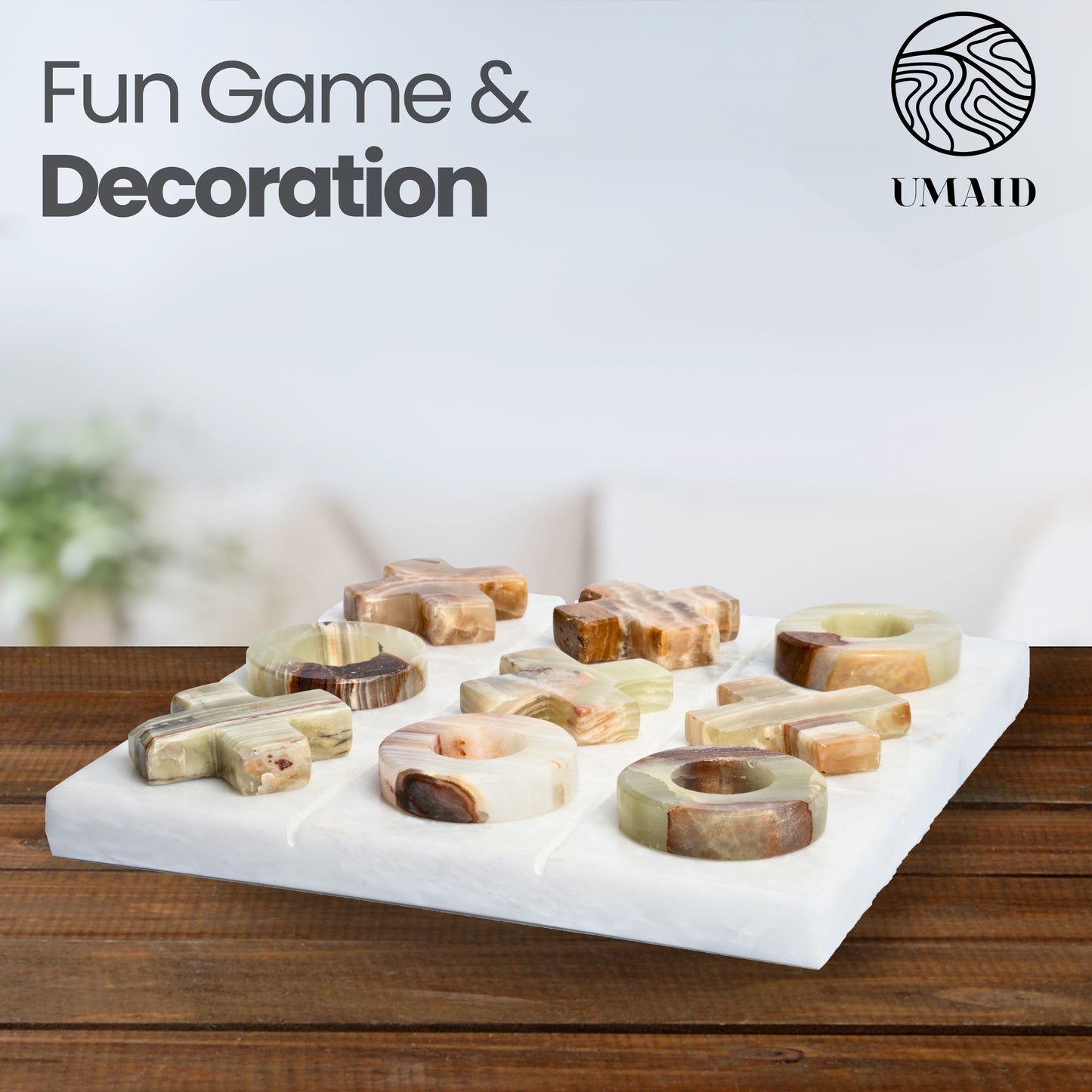 Luxury Olive Marble Tic-Tac-Toe Game Set