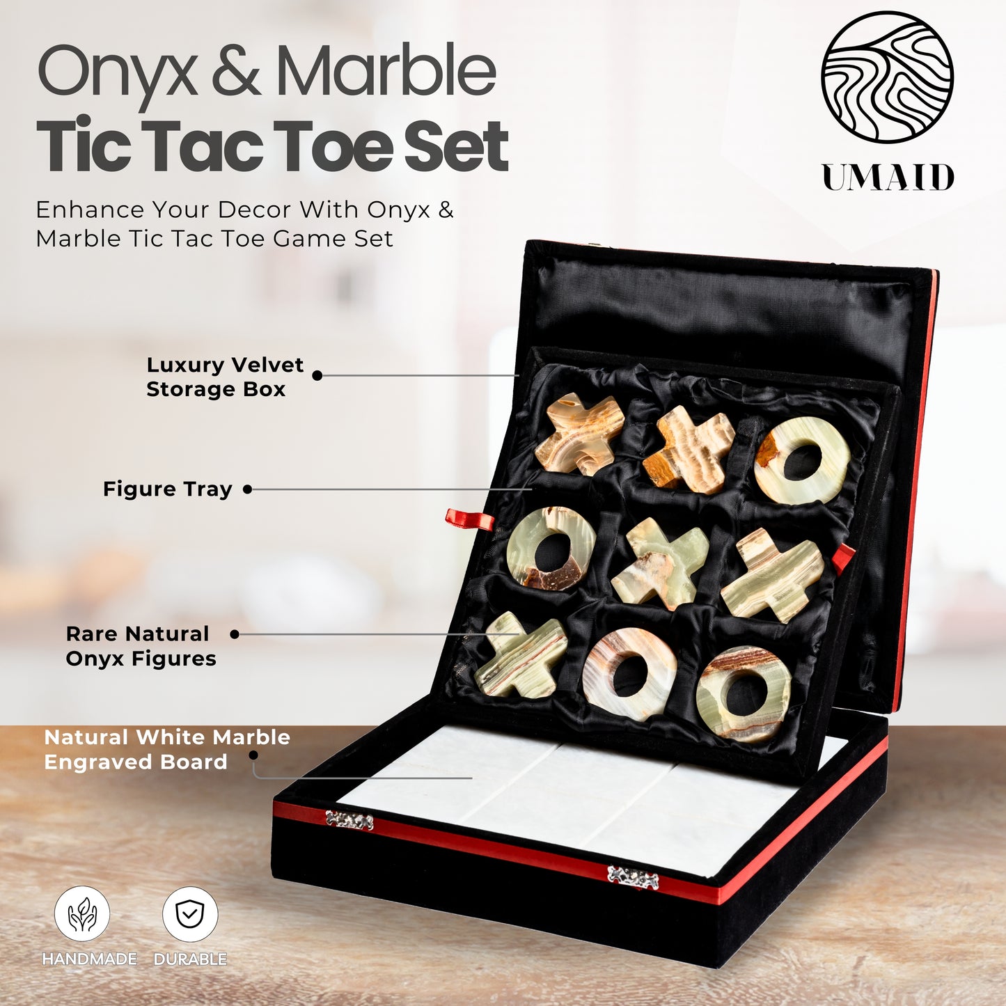 Luxury Olive Marble Tic-Tac-Toe Game Set
