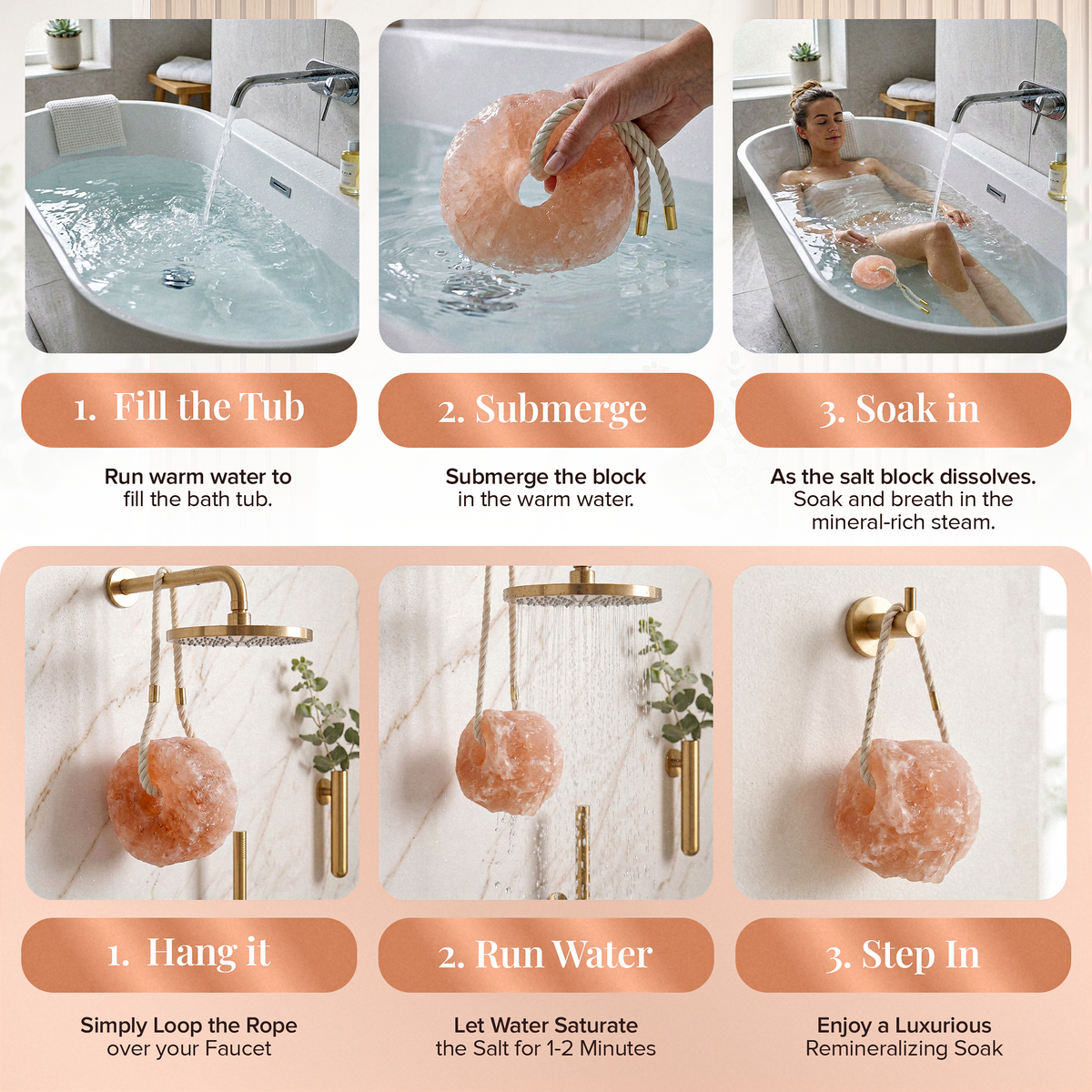 Himalayan Salt Hanging Salt Rock for Shower & Salty Bath Soak, Releases Negative Ions for Relaxation, Natural Spa Essential