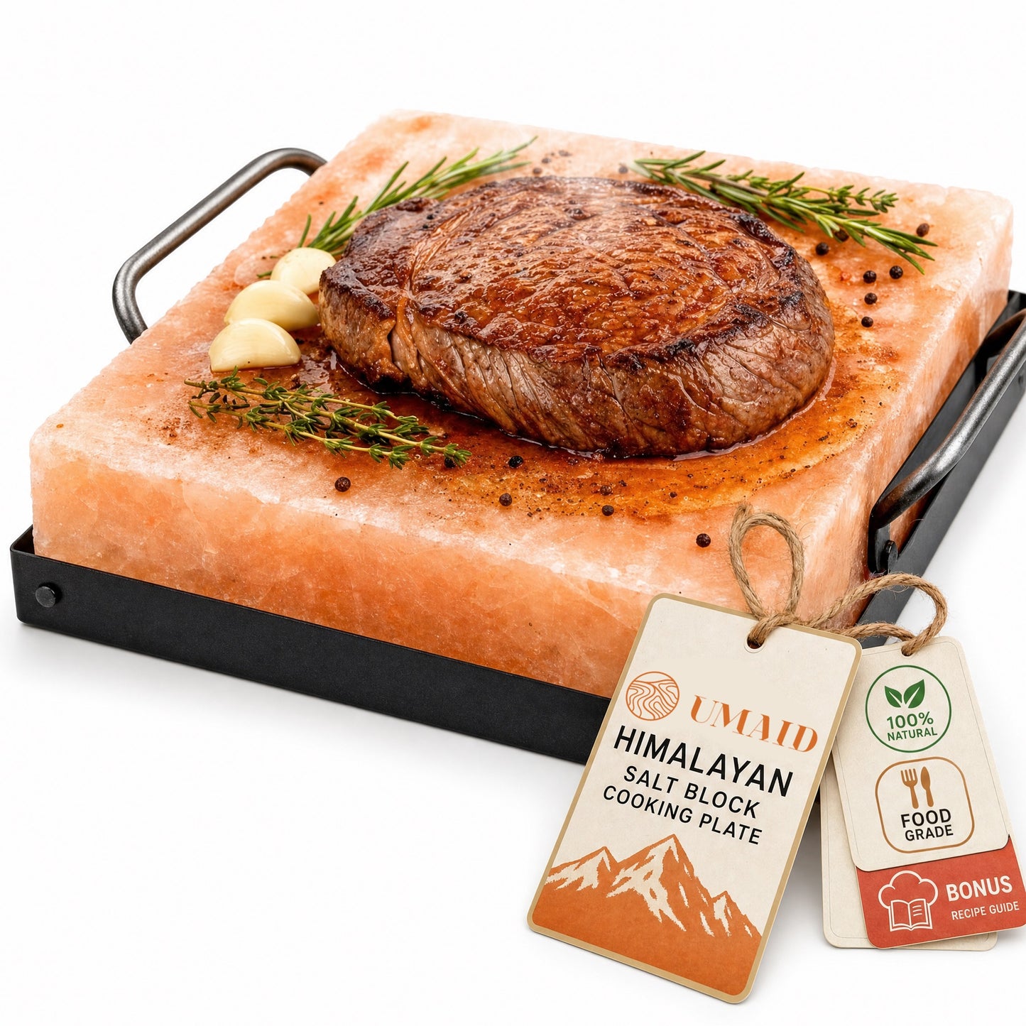 Himalayan Salt Block with Black Iron Tray