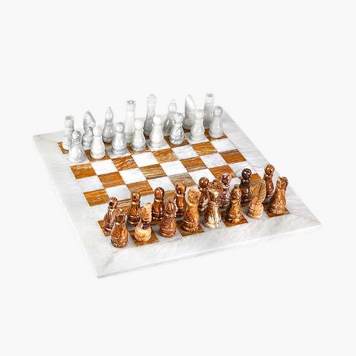 Onyx Marble Chess Set - Brown & White
