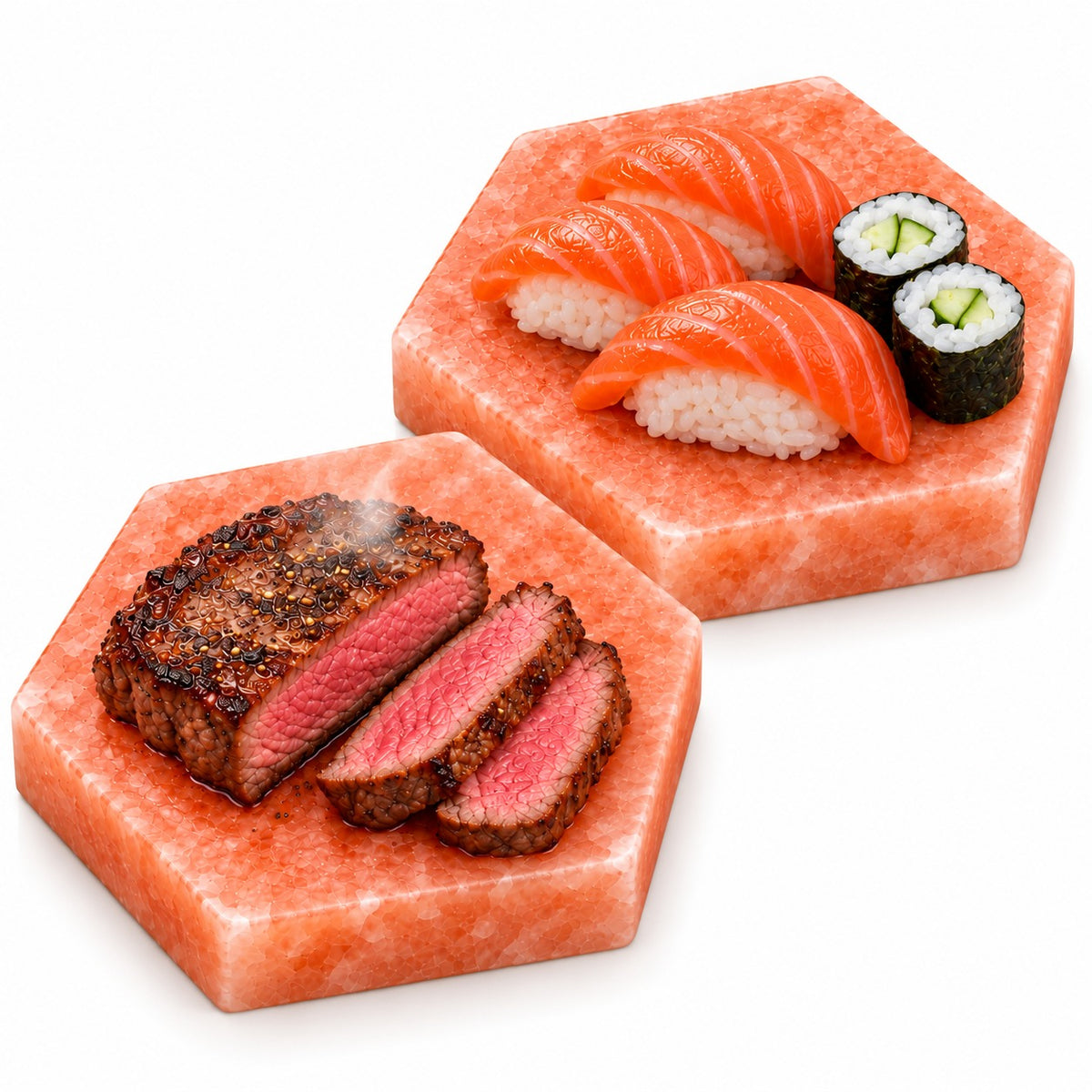 UMAID Sizzle Block - Hexagon Himalayan Salt Cooking & Serving Blocks, 2-Pack or 4-Pack