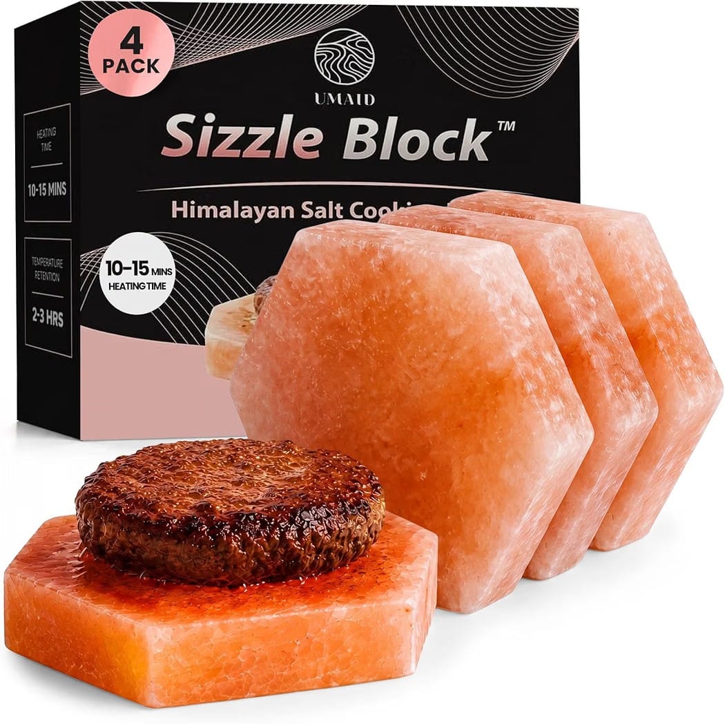 UMAID Sizzle Block - Hexagon Himalayan Salt Cooking & Serving Blocks, 2-Pack or 4-Pack