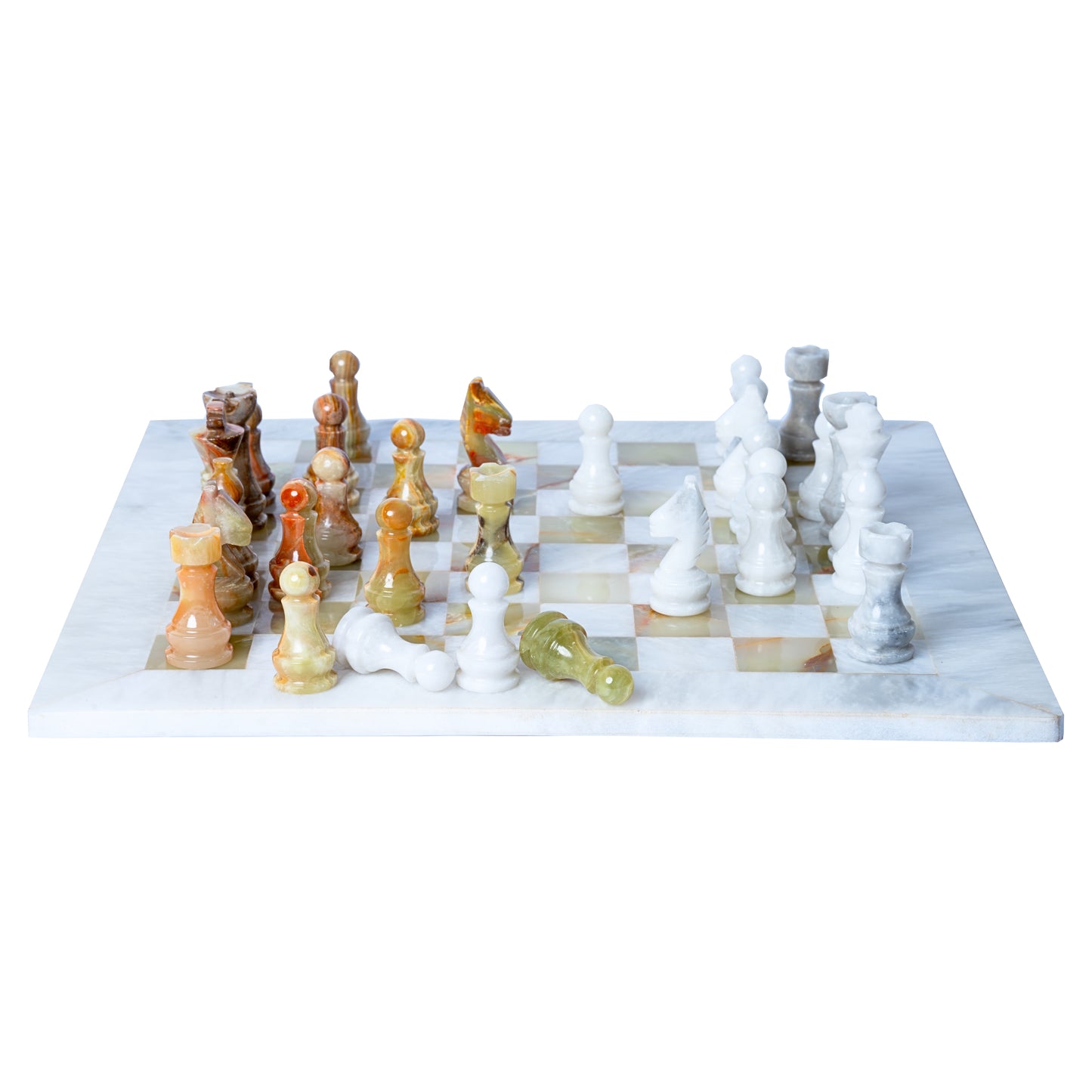 Marble Chess Set in Olive Brown & White Onyx