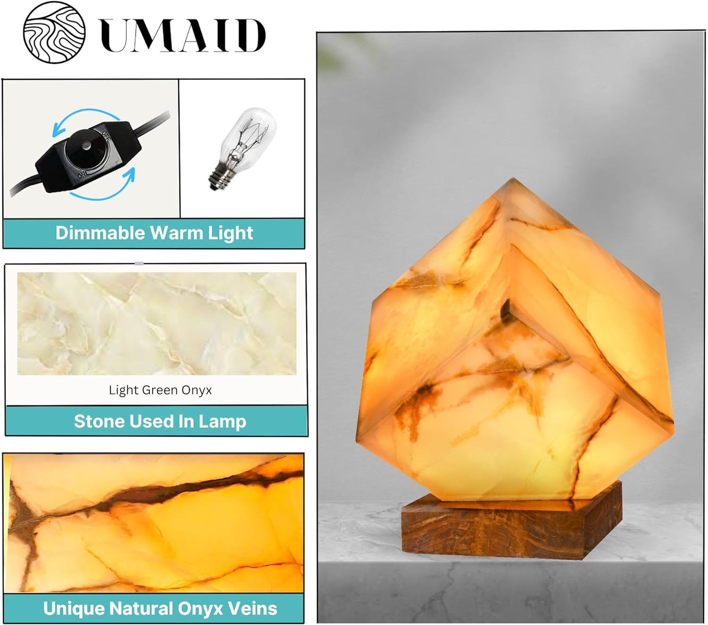 Onyx Marble Cube Table Lamp