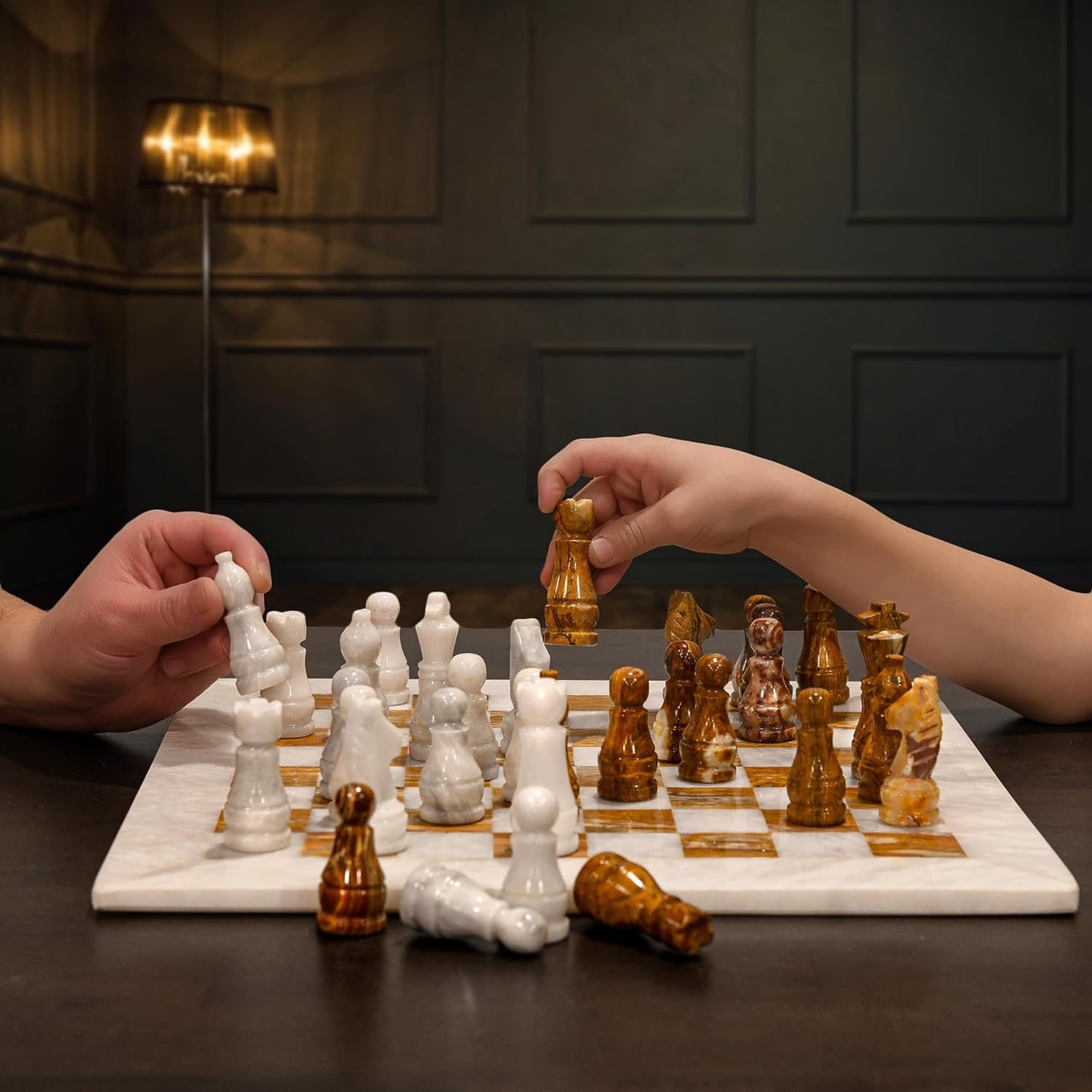 Marble Chess Set in Brown & White