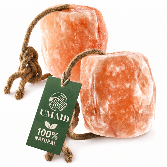 UMAID® Himalayan Salt Lick on Rope, 2-Pack – Natural Pink Salt for Horses & Livestock, 6 lb Each