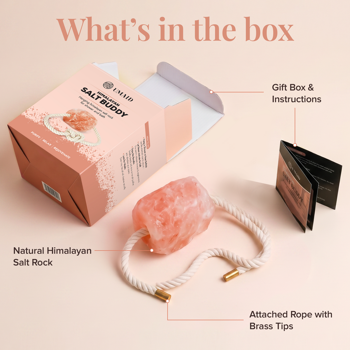 Himalayan Salt Hanging Salt Rock for Shower & Salty Bath Soak, Releases Negative Ions for Relaxation, Natural Spa Essential