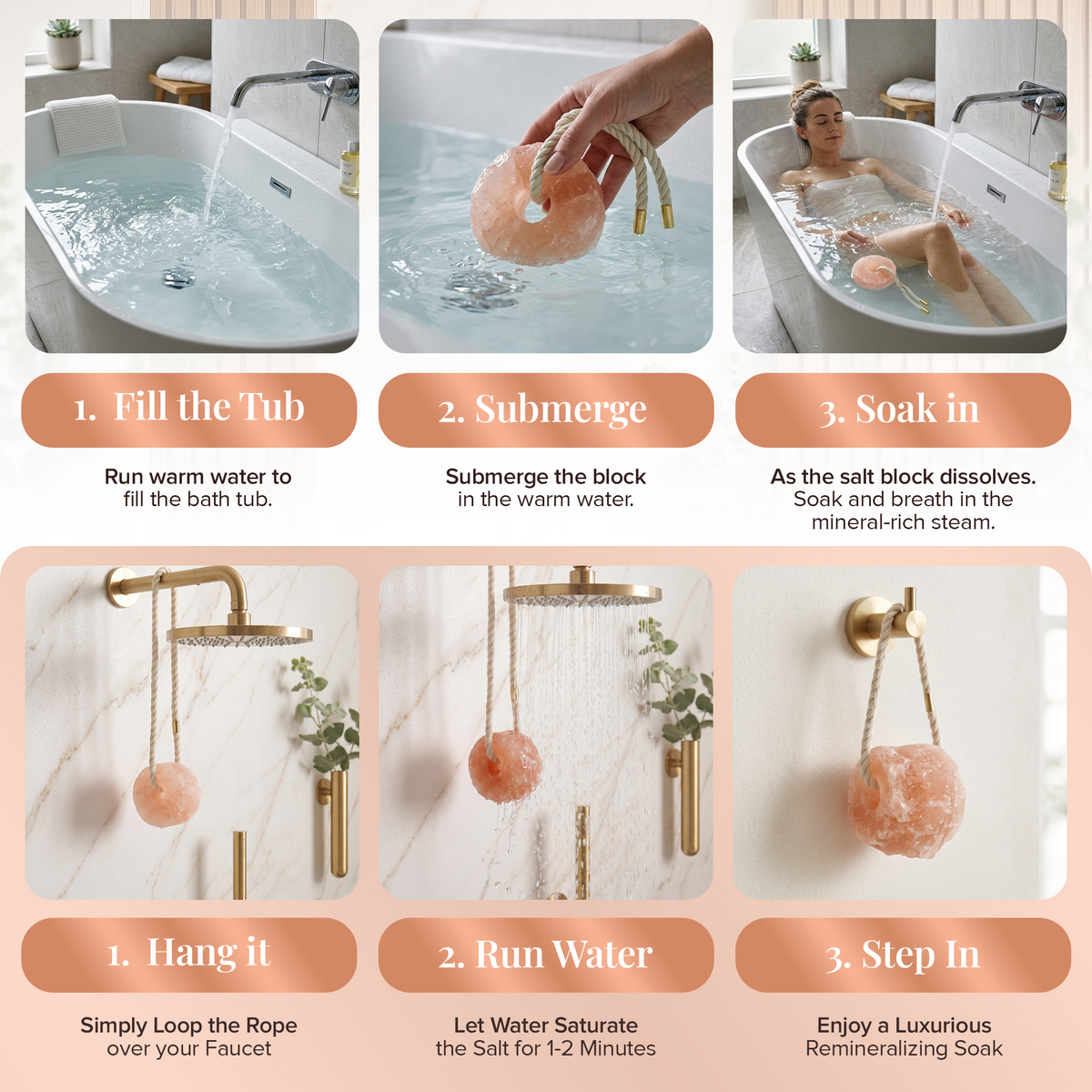 Himalayan Salt Hanging Salt Rock for Shower & Salty Bath Soak, Releases Negative Ions for Relaxation, Natural Spa Essential