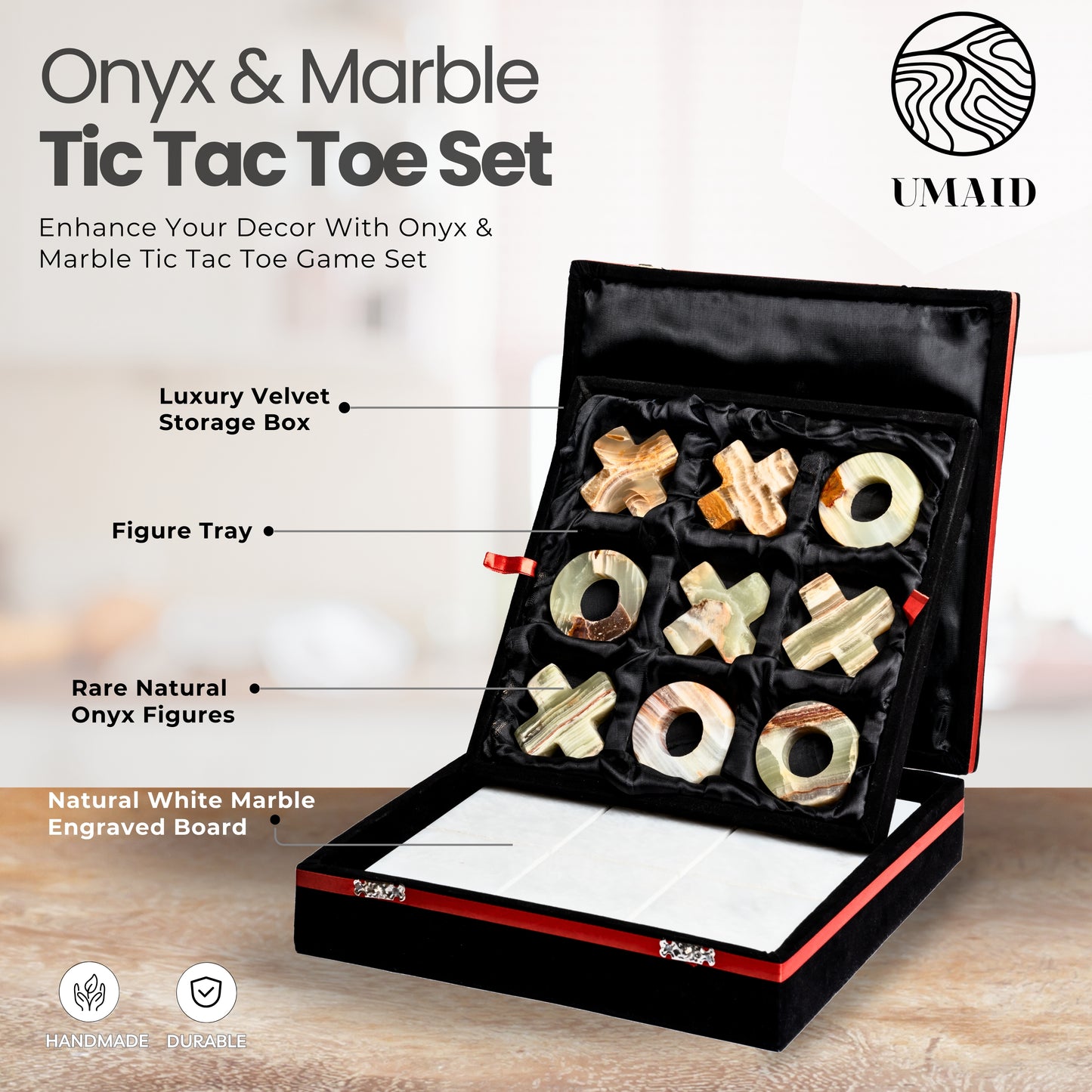 Marble Tic-Tac-Toe Set in Black & White