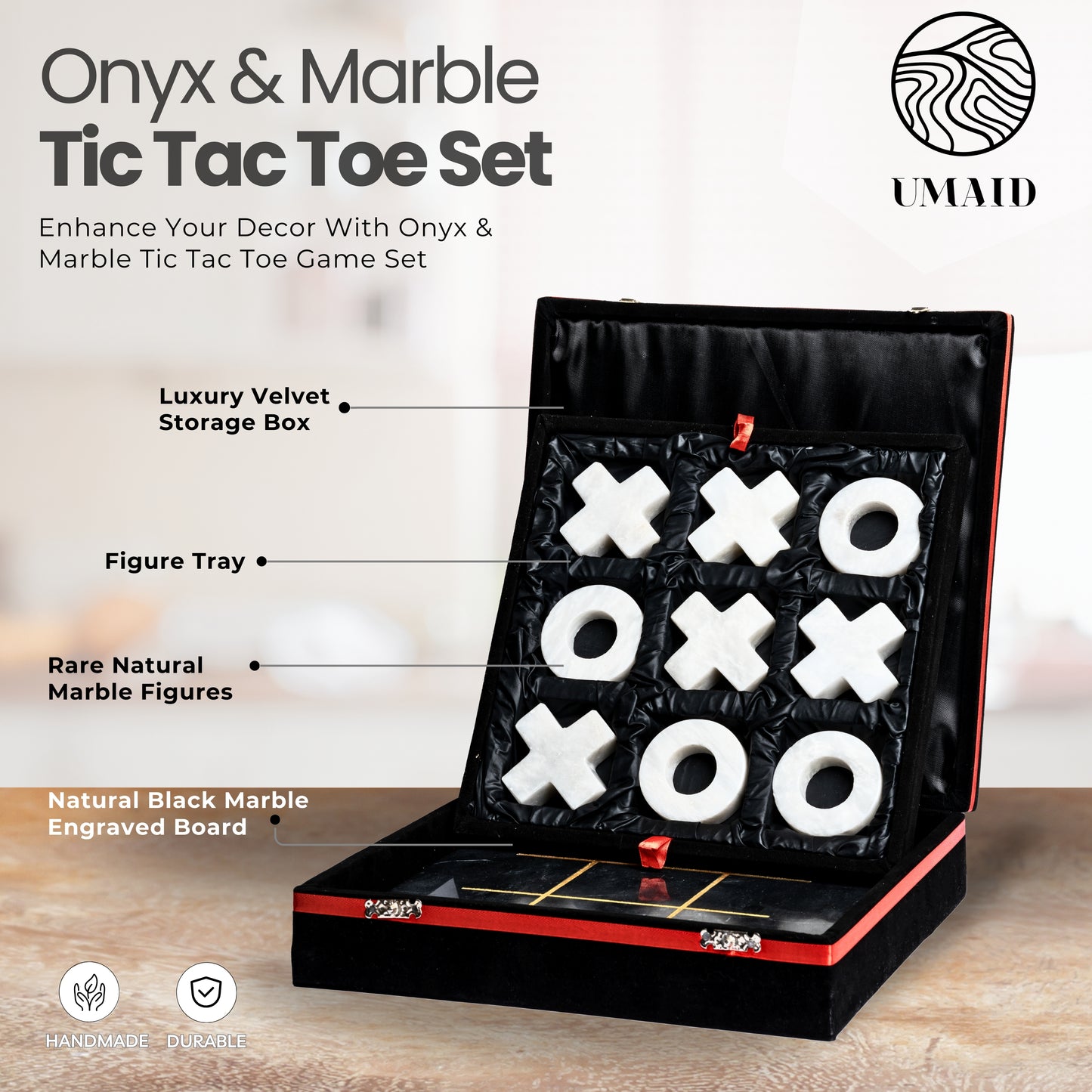 Marble Tic-Tac-Toe Set in Black & White