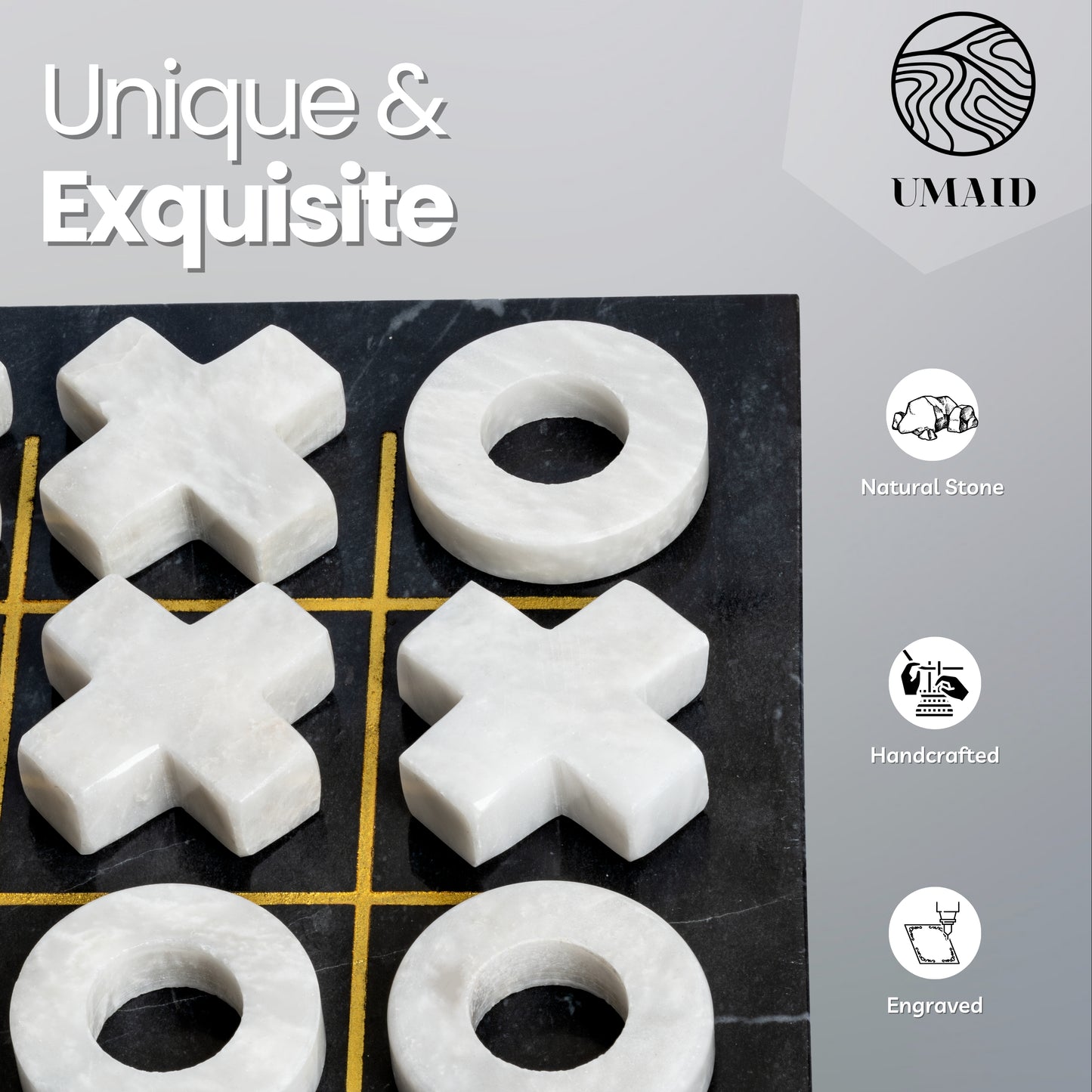 Marble Tic-Tac-Toe Set in Black & White