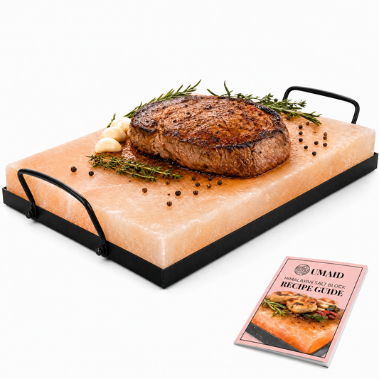 UMAID® Himalayan Salt Cooking Block with Iron Tray & Recipe Booklet