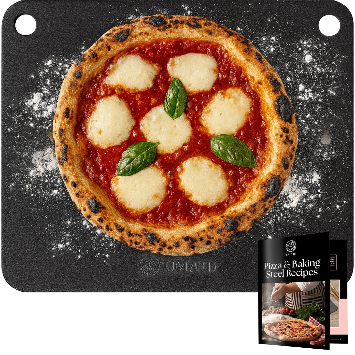 UMAID Pizza & Baking Steel for Oven & Grill – 16"x13.4", Pre-Seasoned for Crispy Crust, Includes Recipe Booklet
