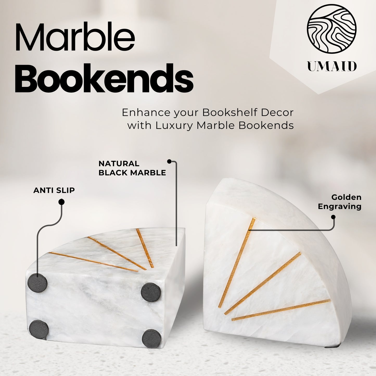 Luxury Solid Marble Bookends