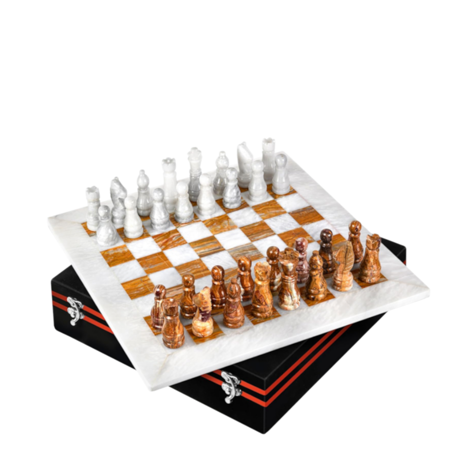 11-Inch Handcrafted Marble Chess Set - Luxury Board Game With Blue Velvet Box