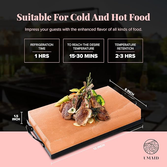 Himalayan Salt Block with Black Iron Tray for Grilling and Serving Large