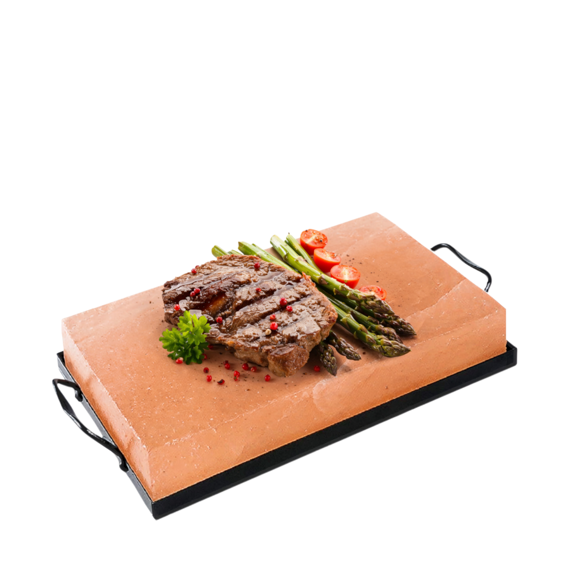 Himalayan Salt Block with Black Iron Tray for Grilling and Serving