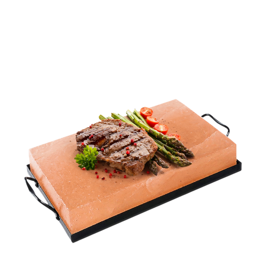 Himalayan Salt Block with Black Iron Tray for Grilling and Serving