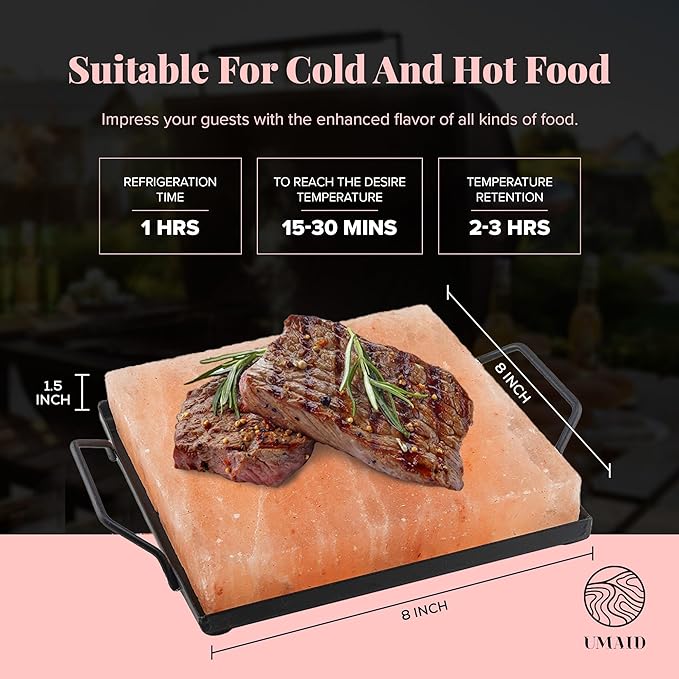 Himalayan Salt Block with Black Iron Tray for Grilling and Serving