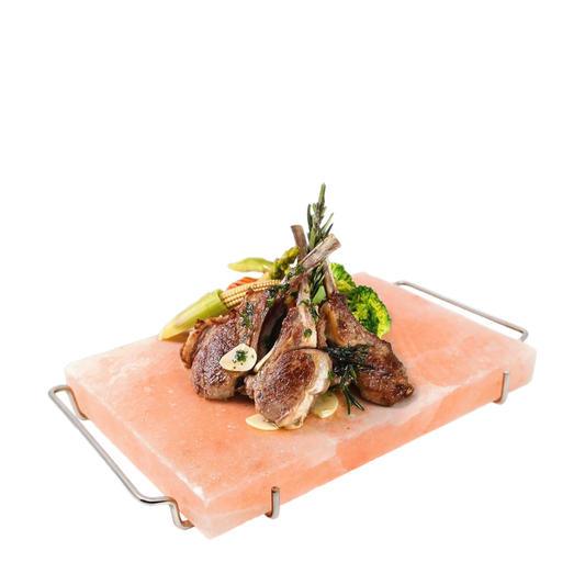 Himalayan Salt Block with Sleek Stainless Steel Tray for Stability Large