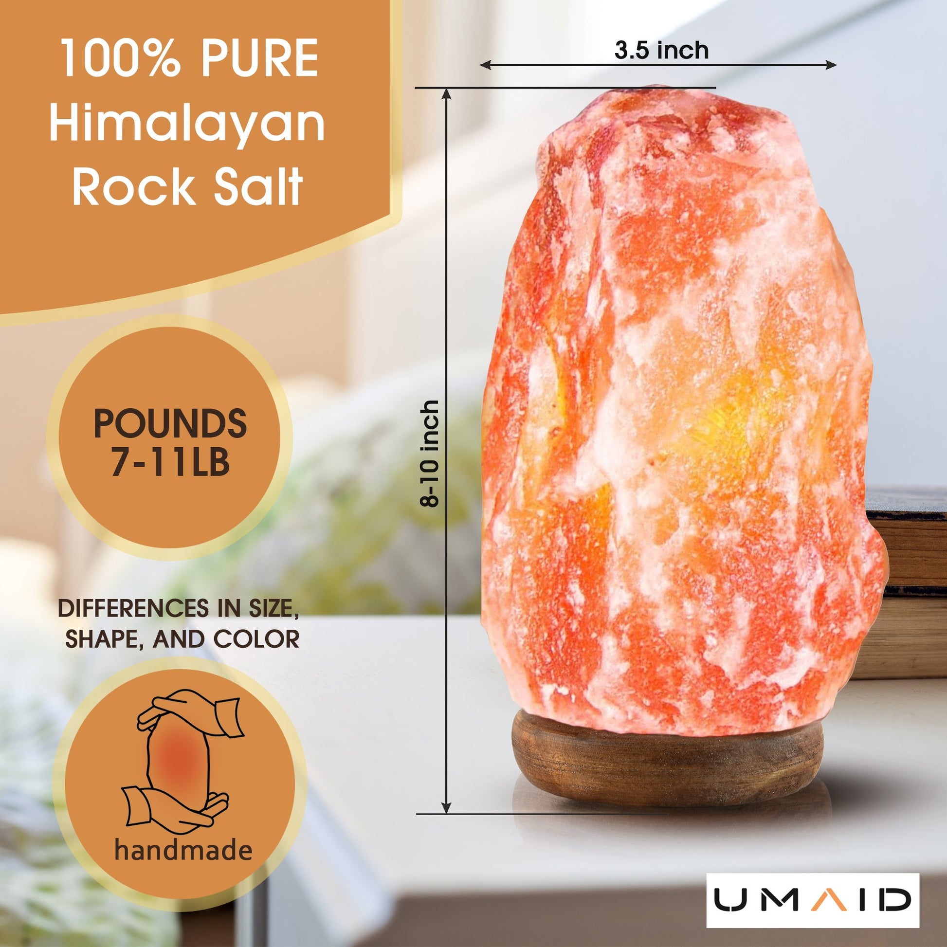 Himalayan Salt Lamp Hand-Carved from Natural Pink Salt Rock Size