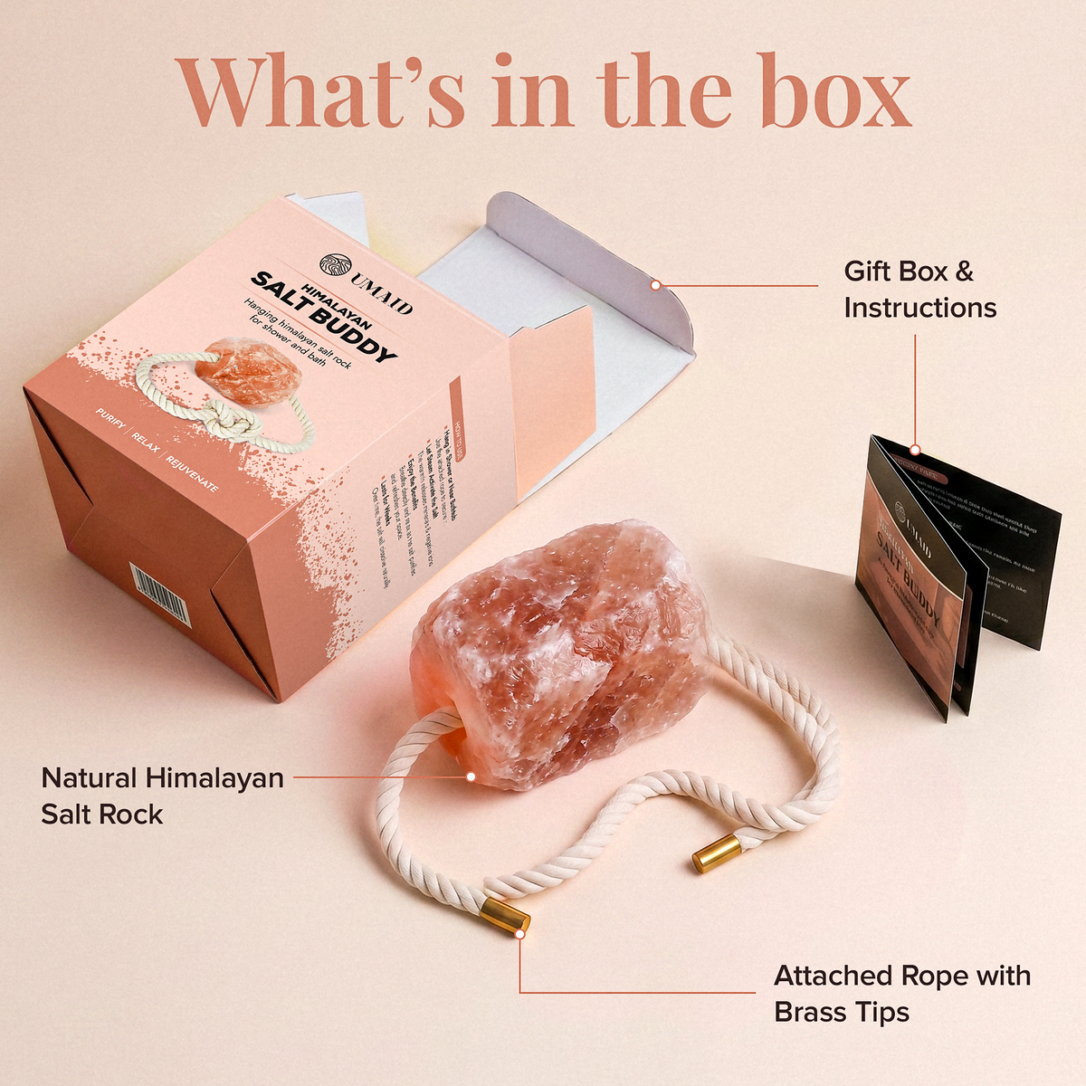 Himalayan Salt Hanging Salt Rock for Shower & Salty Bath Soak, Releases Negative Ions for Relaxation, Natural Spa Essential