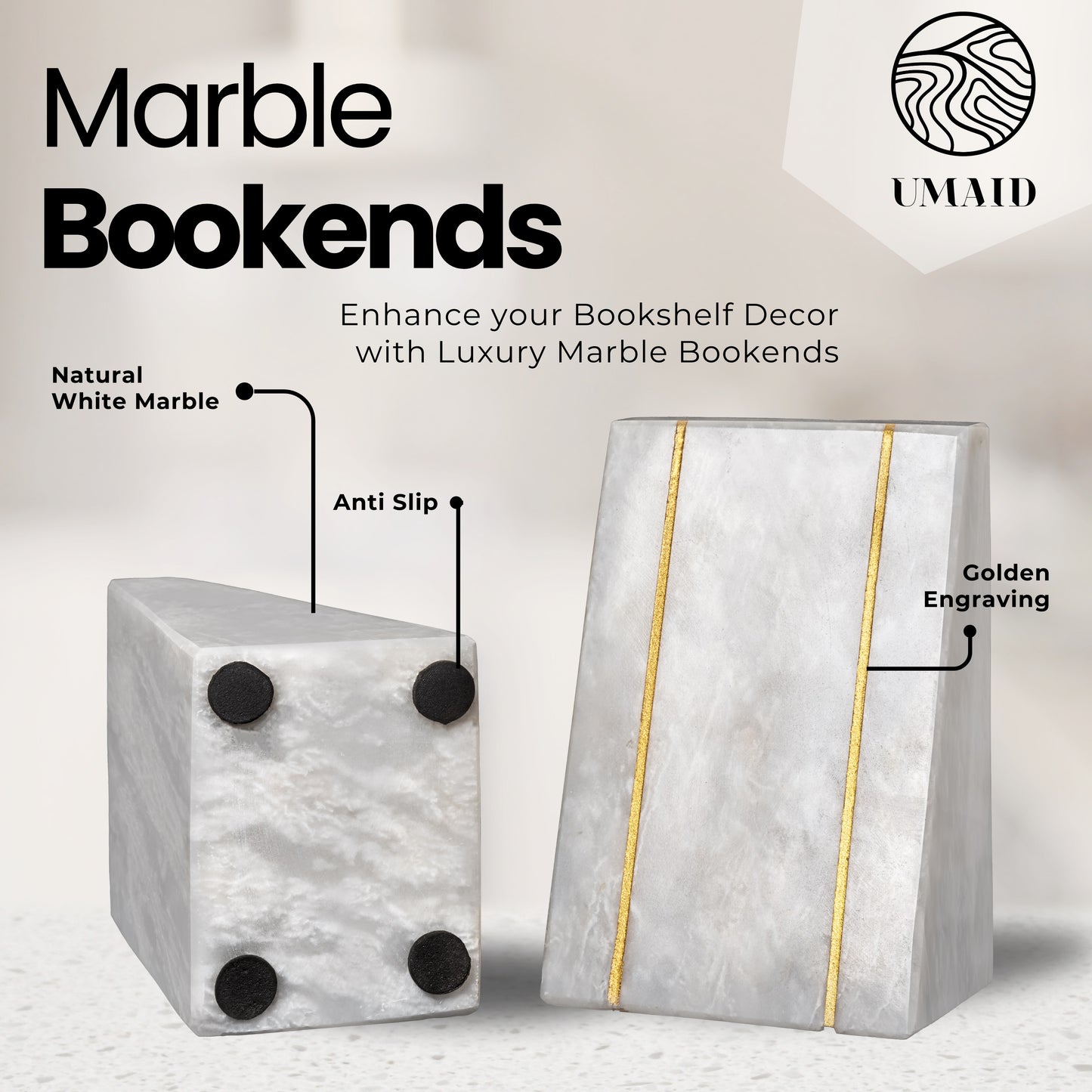 Luxury Solid Marble Bookends