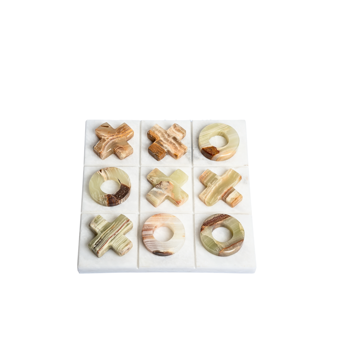 Marble Tic-Tac-Toe Set in Olive Brown & White