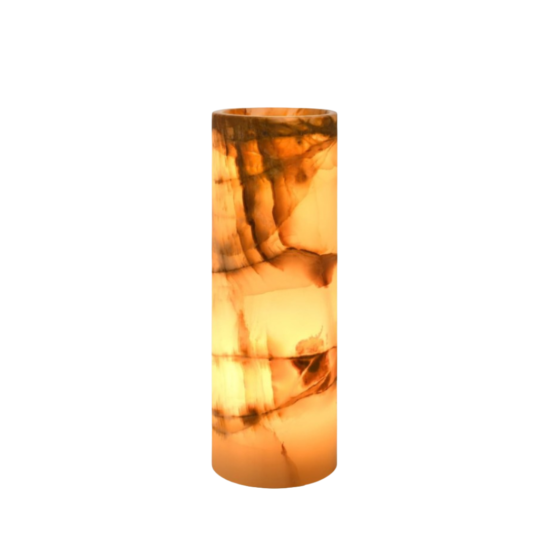 Onyx Marble Cylinder Table Lamp with Warm Amber Glow