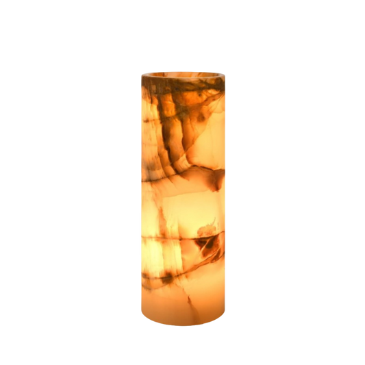 Onyx Marble Cylinder Table Lamp with Warm Amber Glow