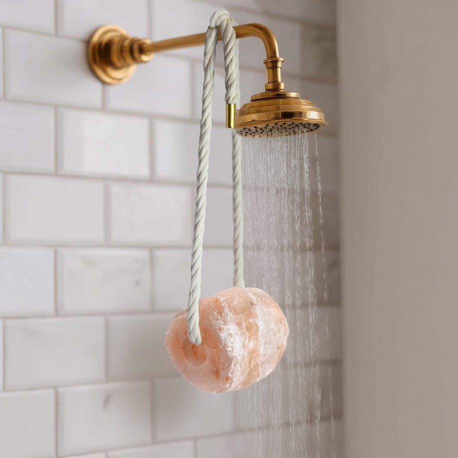 Himalayan Salt Buddy™ Hanging Salt Rock for Shower & Salty Bath Soak, Releases Negative Ions for Relaxation, Natural Spa Essential