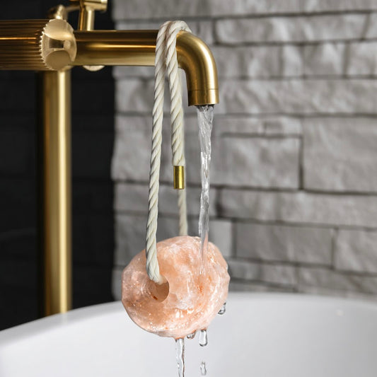 Himalayan Salt Buddy™ Hanging Salt Rock for Shower & Salty Bath Soak, Releases Negative Ions for Relaxation, Natural Spa Essential