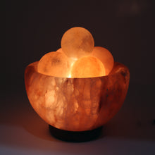 UMAID Natural Himalayan Rock Sea Salt Lamp Bowl with 6 Heated Salt Massage Balls, Stylish Wood Base, Bulb with Dimmable Switch UL-Listed Cord
