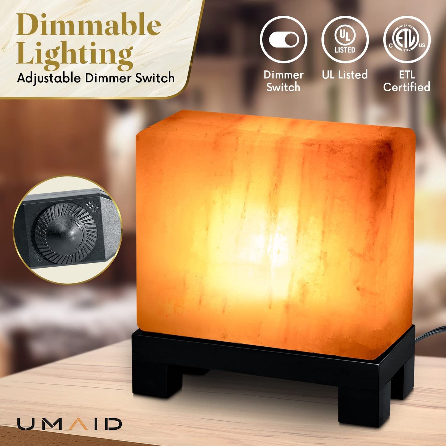 Rectangular Himalayan Salt Lamp with Modern Base