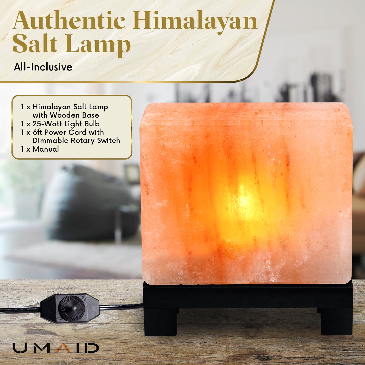 Rectangular Himalayan Salt Lamp with Modern Base