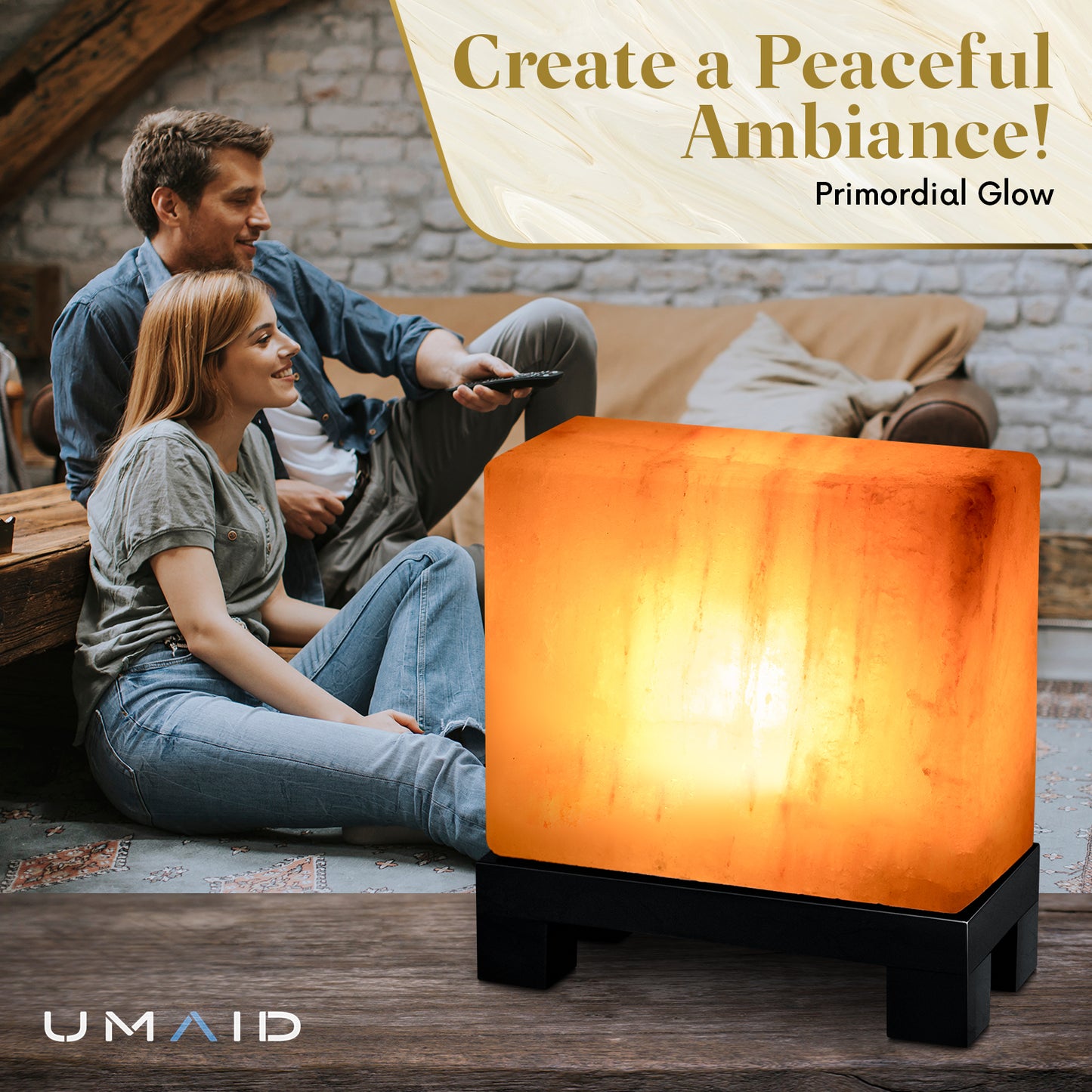 Rectangular Himalayan Salt Lamp with Modern Base